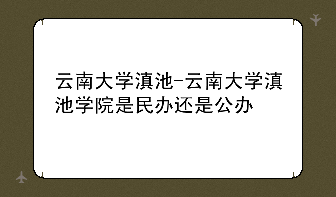 云南大学滇池-云南大学滇池学院是民办还是公办